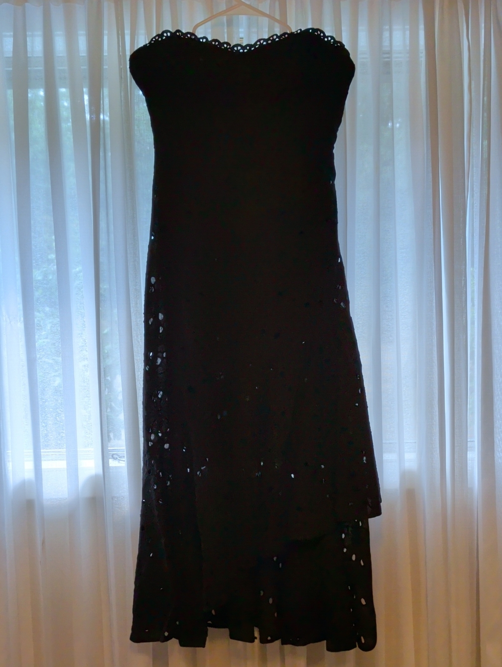 Astr Black Strapless Eyelet Midi Dress
